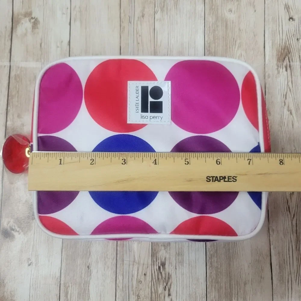 Estee Lauder Lisa Perry Blue Purple Pink Polka Dot Cosmetic Makeup Bag